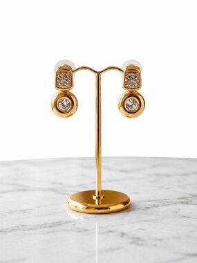 Vintage Christian Dior Gold Tone Crystal Drop Earrings | Signed Designer Jewelry